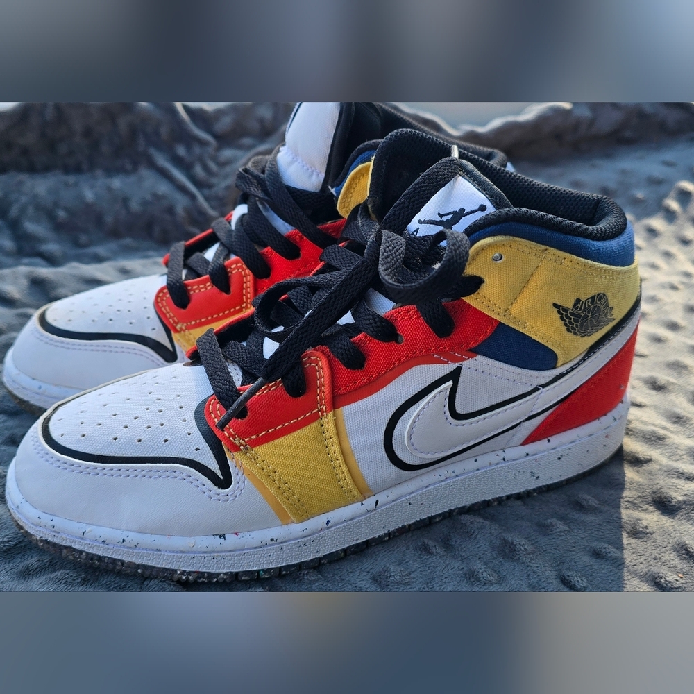 Kids Jordan 1 Mid Multi Color Canvas